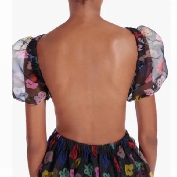 STAUD Penelope Organza Maxi Dress In Rainbow Bloom Black 4 - Picture 5 of 14